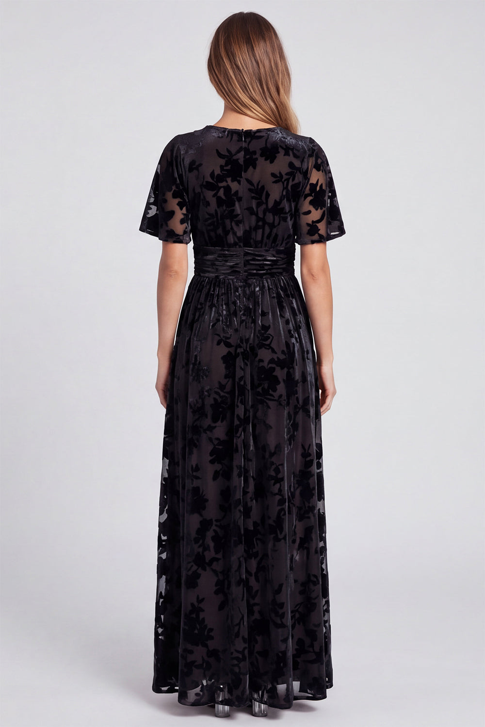 Olive A-Line Floral V-Neck Mother Of the Bride Dress with Slit