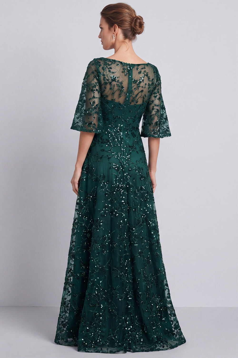 Dark Green A-Line Bateau Neck Sequins Long Mother of the Bride Dress