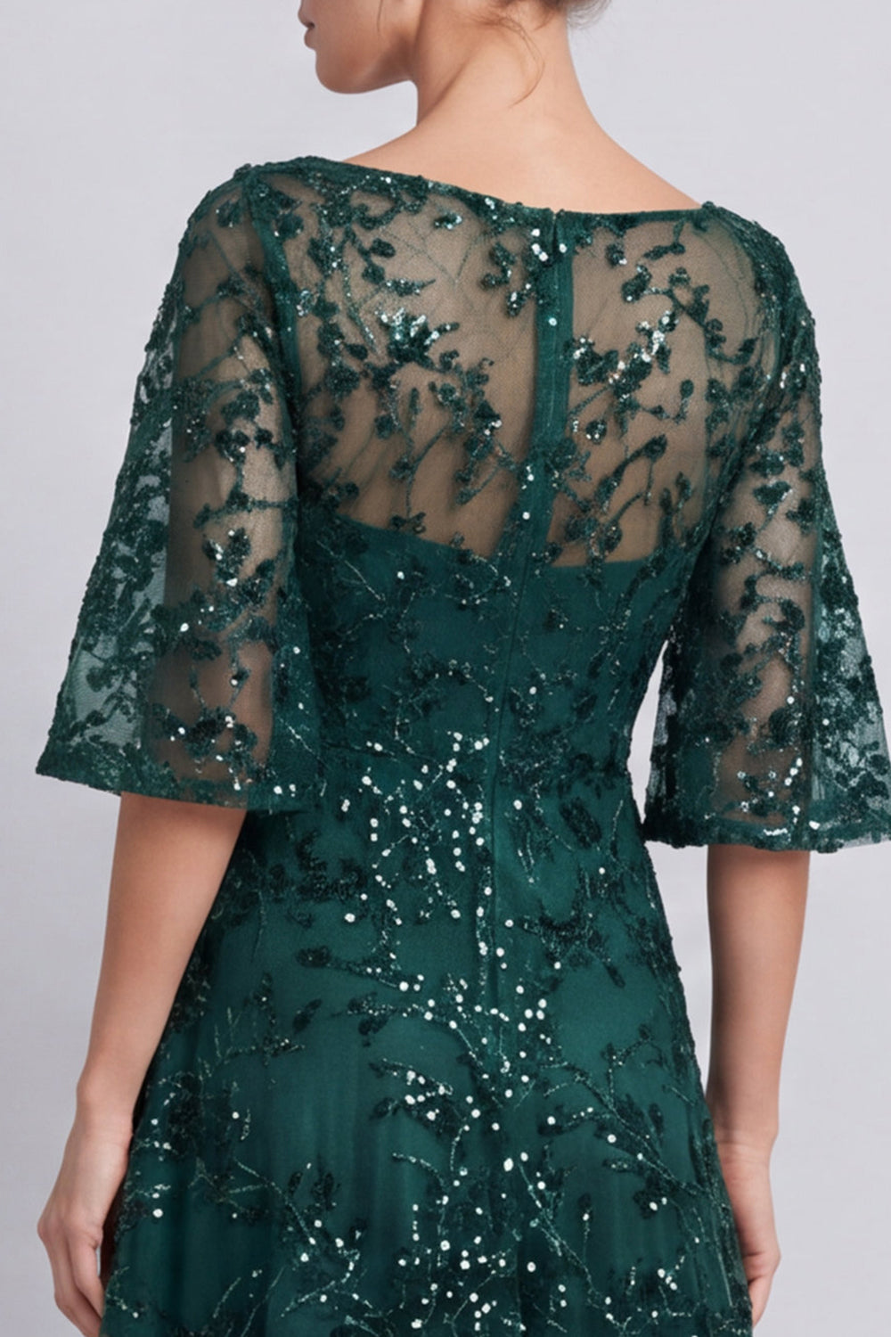 Dark Green A-Line Bateau Neck Sequins Long Mother of the Bride Dress
