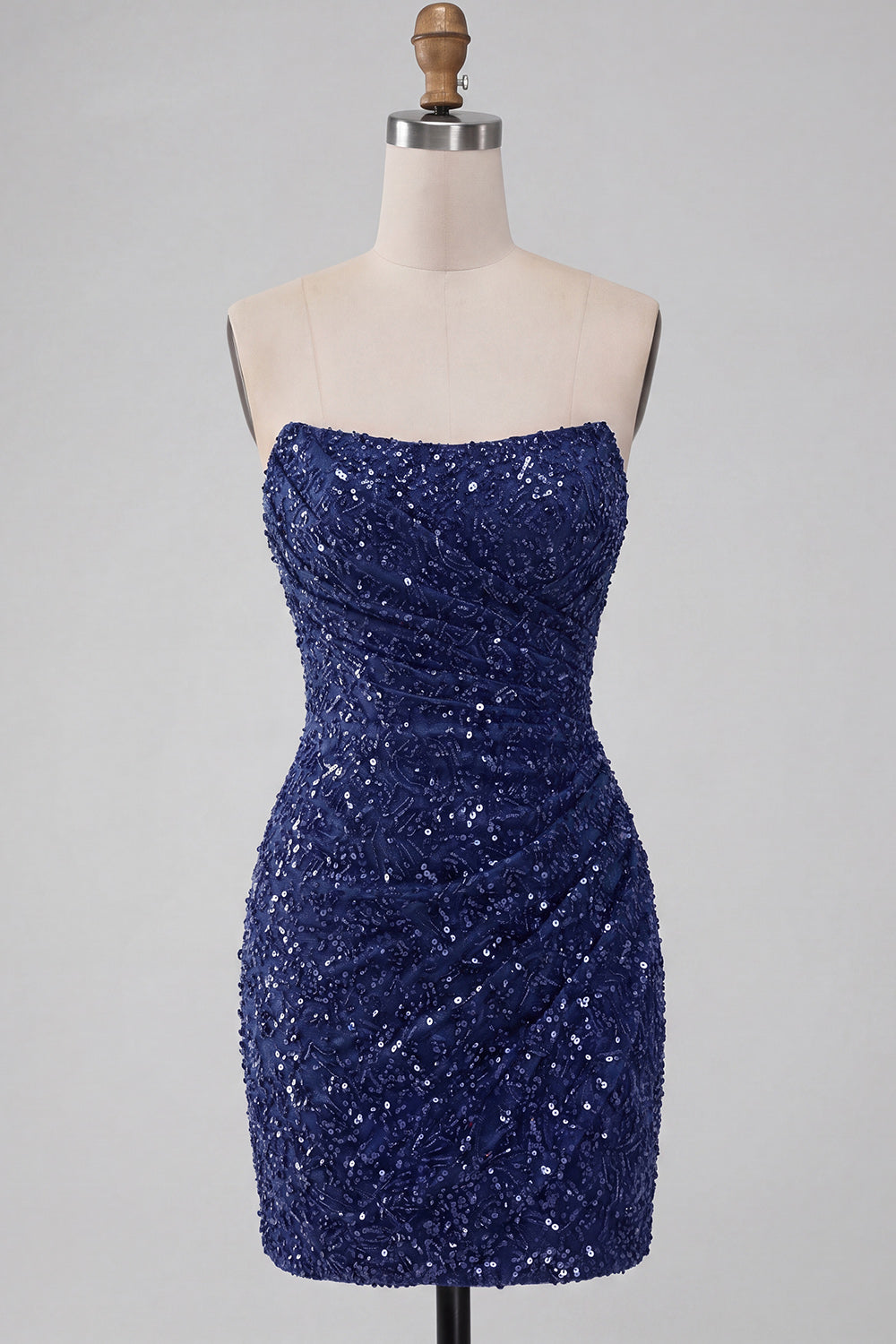 Sparkly Strapless Navy Bodycon Short Sequin Homecoming Dress