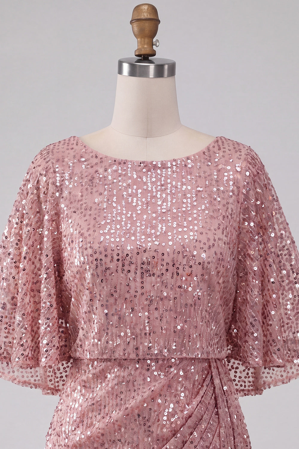 Sparkly Pink Bodycon Round Neck Sequins Ruched Short Homecoming Dress with Sash