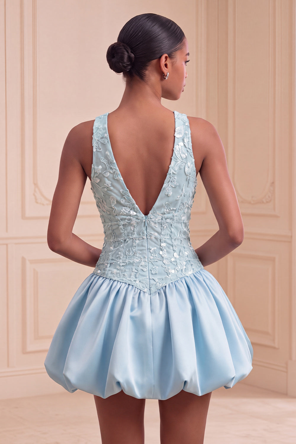 Sky Blue A-Line V-Neck Short Homecoming Dress