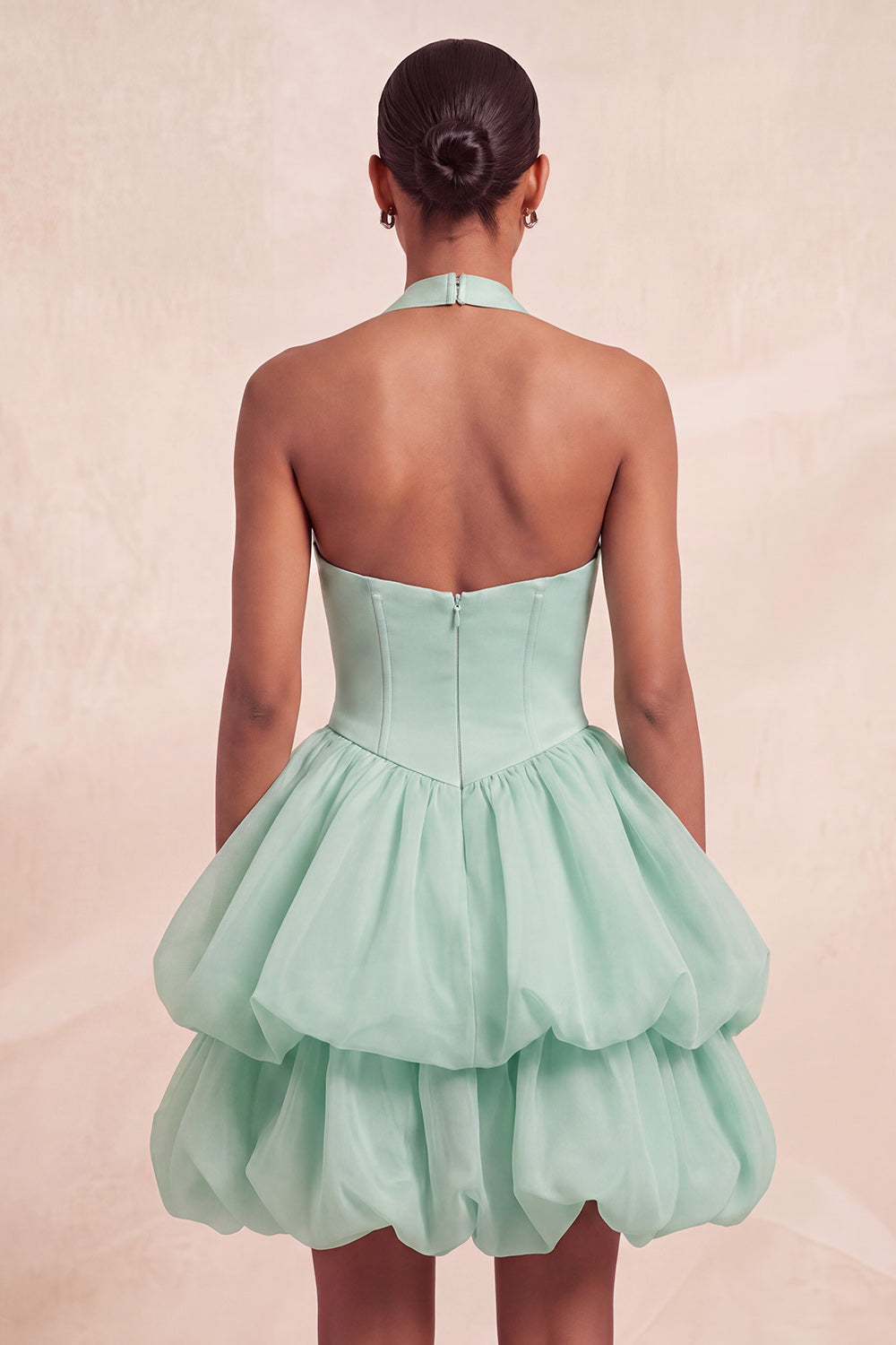 Pink Halter Neck Ruffled A-Line Short Homecoming Dress