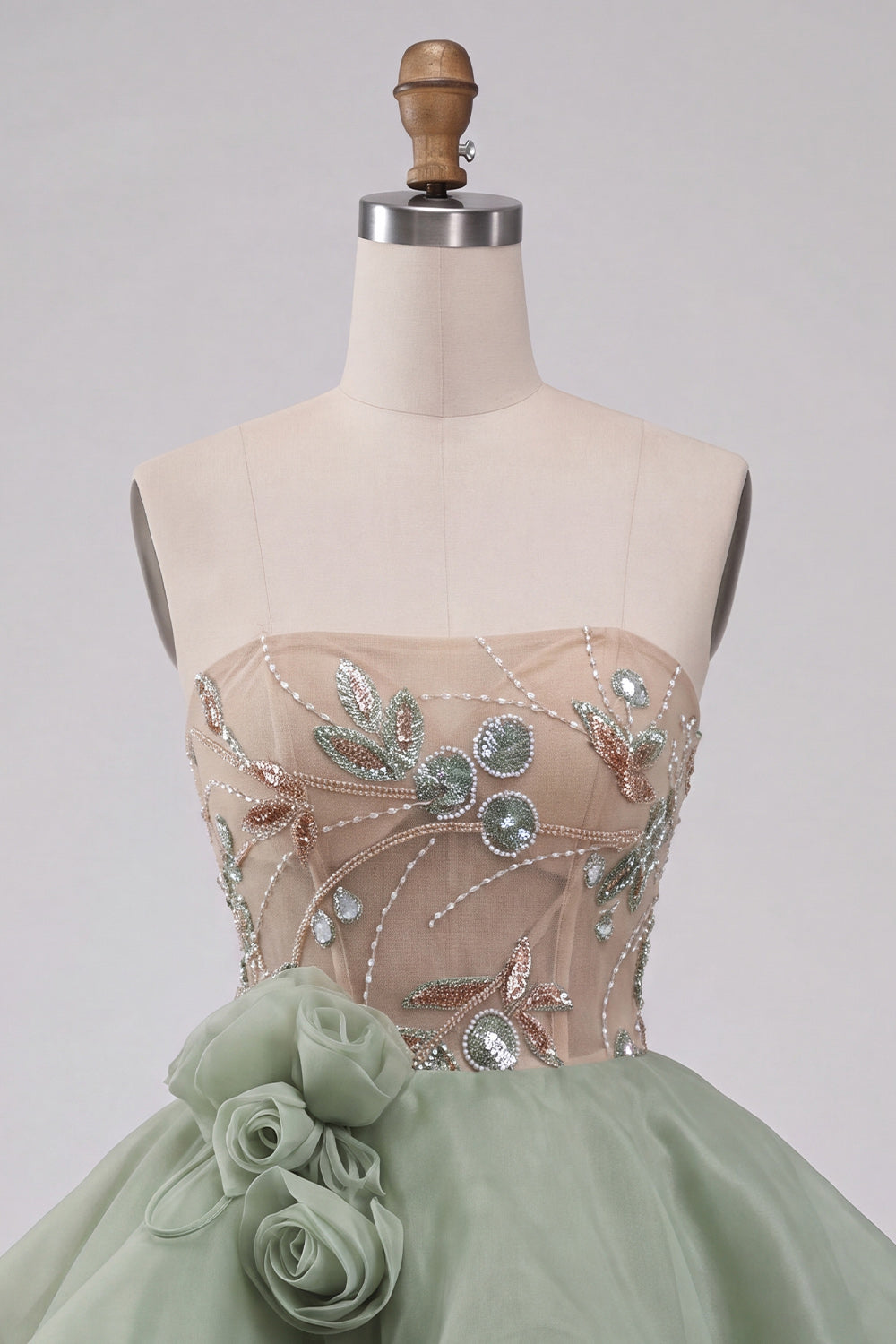 Dusty Sage Strapless A-Line Corset Lace Up Back Sequins Short Homecoming Dress with 3D Flowers