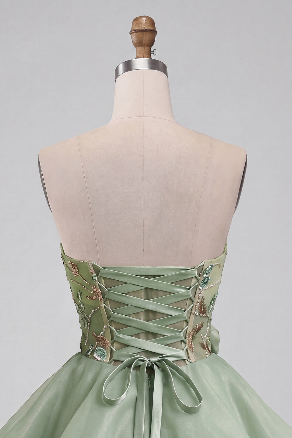 Dusty Sage Strapless A-Line Corset Lace Up Back Sequins Short Homecoming Dress with 3D Flowers