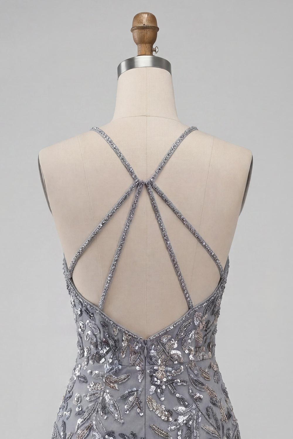 Halter Neck Grey Bodycon Floral Beaded Short Homecoming Dress with Fringes