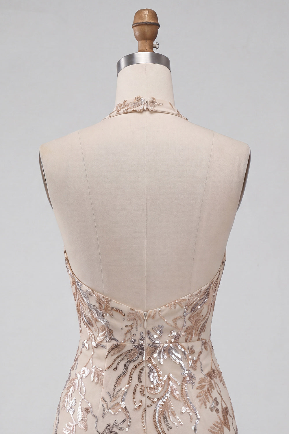 Champagne Halter Neck Bodycon Sequins Backless Short Homecoming Dress