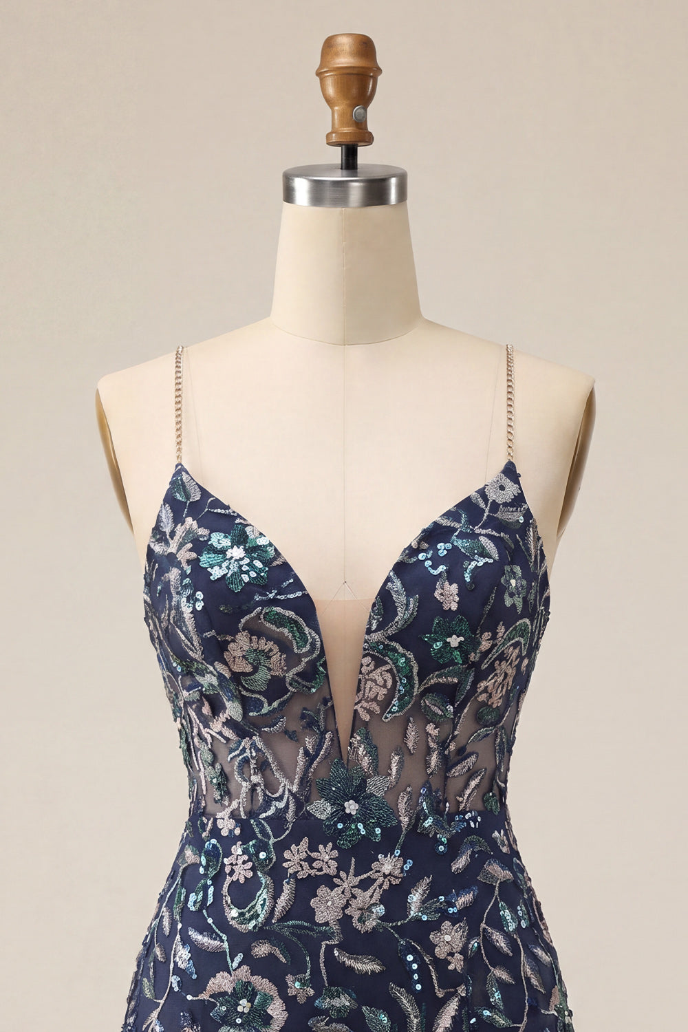 Bodycon Navy Sequins Spaghetti Straps Short Homecoming Dress with Slit
