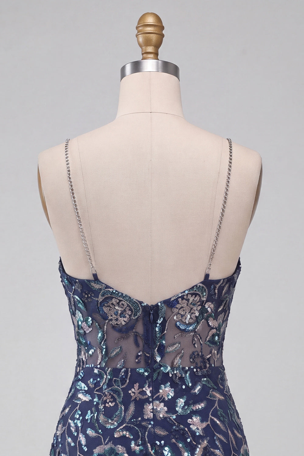 Bodycon Navy Sequins Spaghetti Straps Short Homecoming Dress with Slit