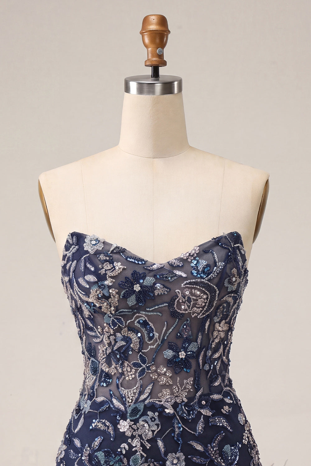 Strapless Navy Bodycon Sequins Short Homecoming Dress with Feathers