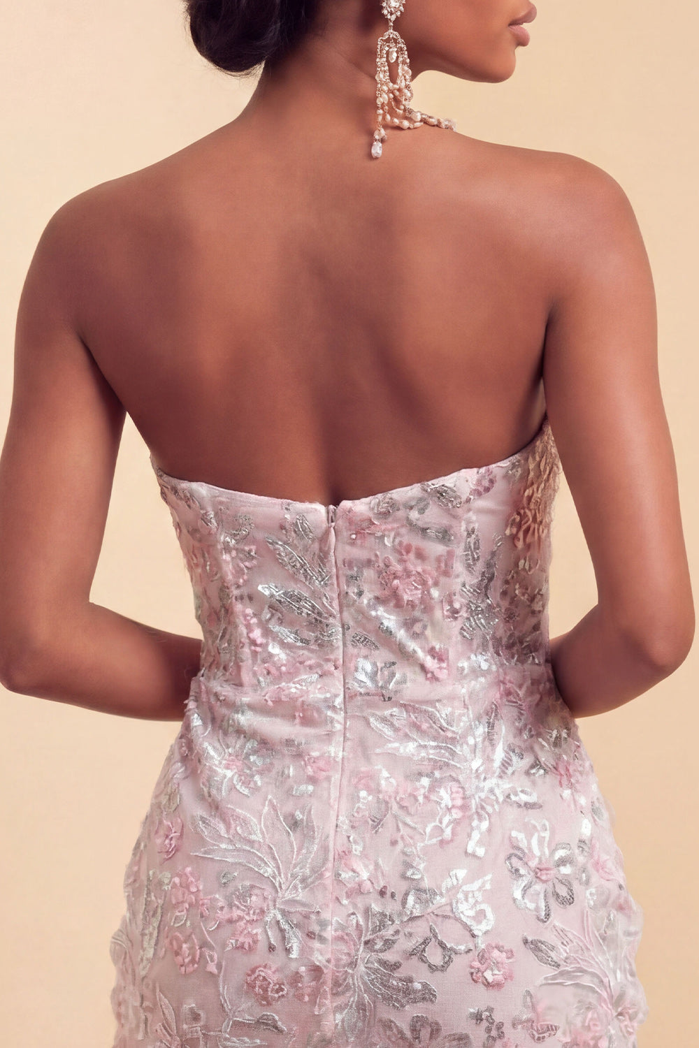 Blush Strapless Bodycon Sequined Ruched Short Homecoming Dress