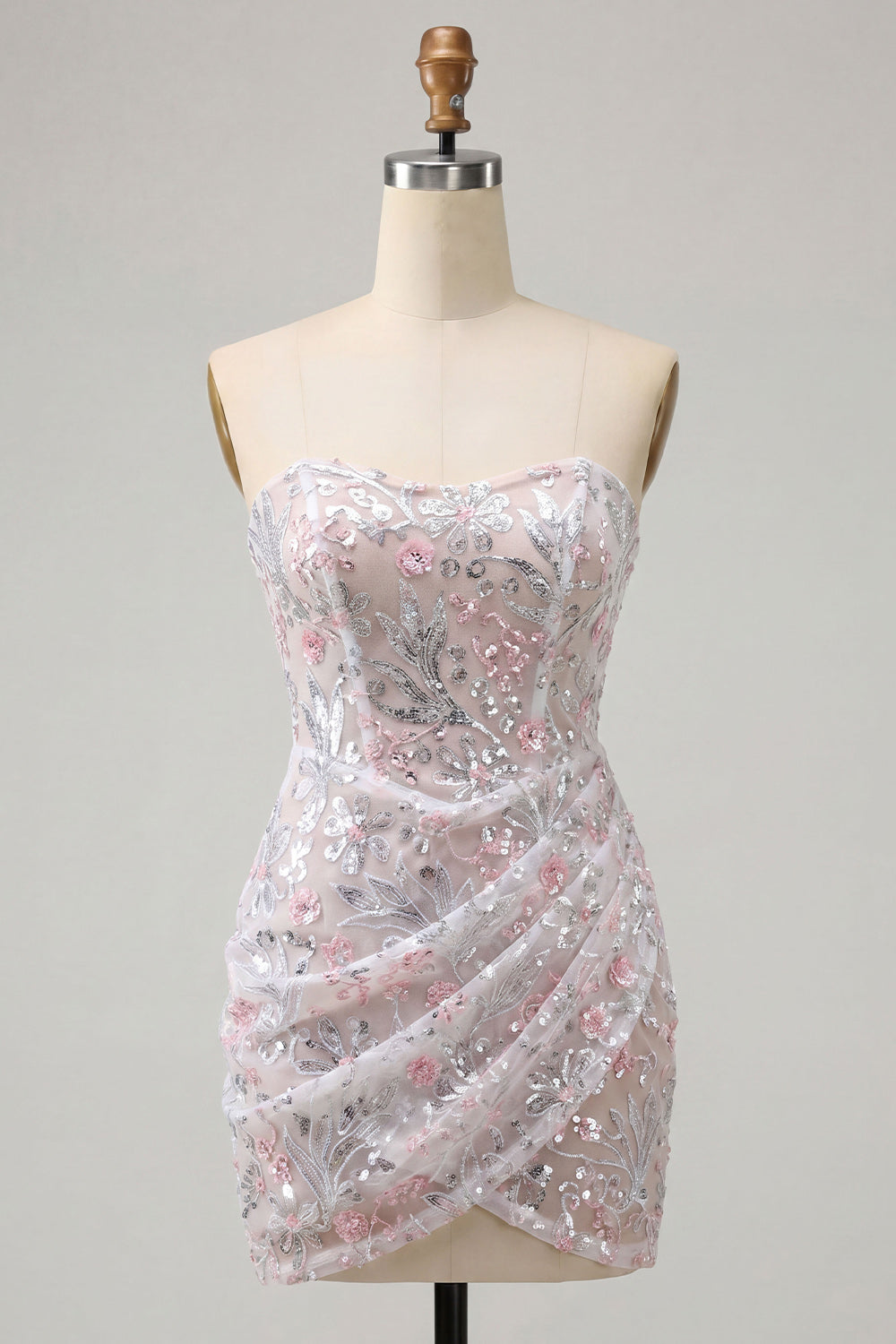 Blush Strapless Bodycon Sequined Ruched Short Homecoming Dress