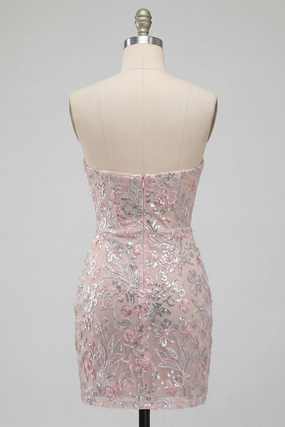 Blush Strapless Bodycon Sequined Ruched Short Homecoming Dress