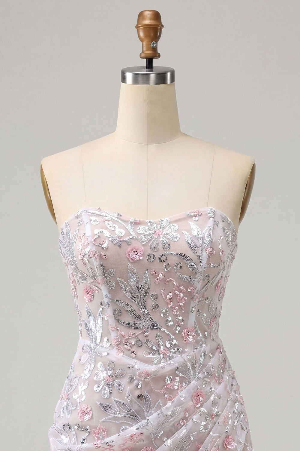 Blush Strapless Bodycon Sequined Ruched Short Homecoming Dress
