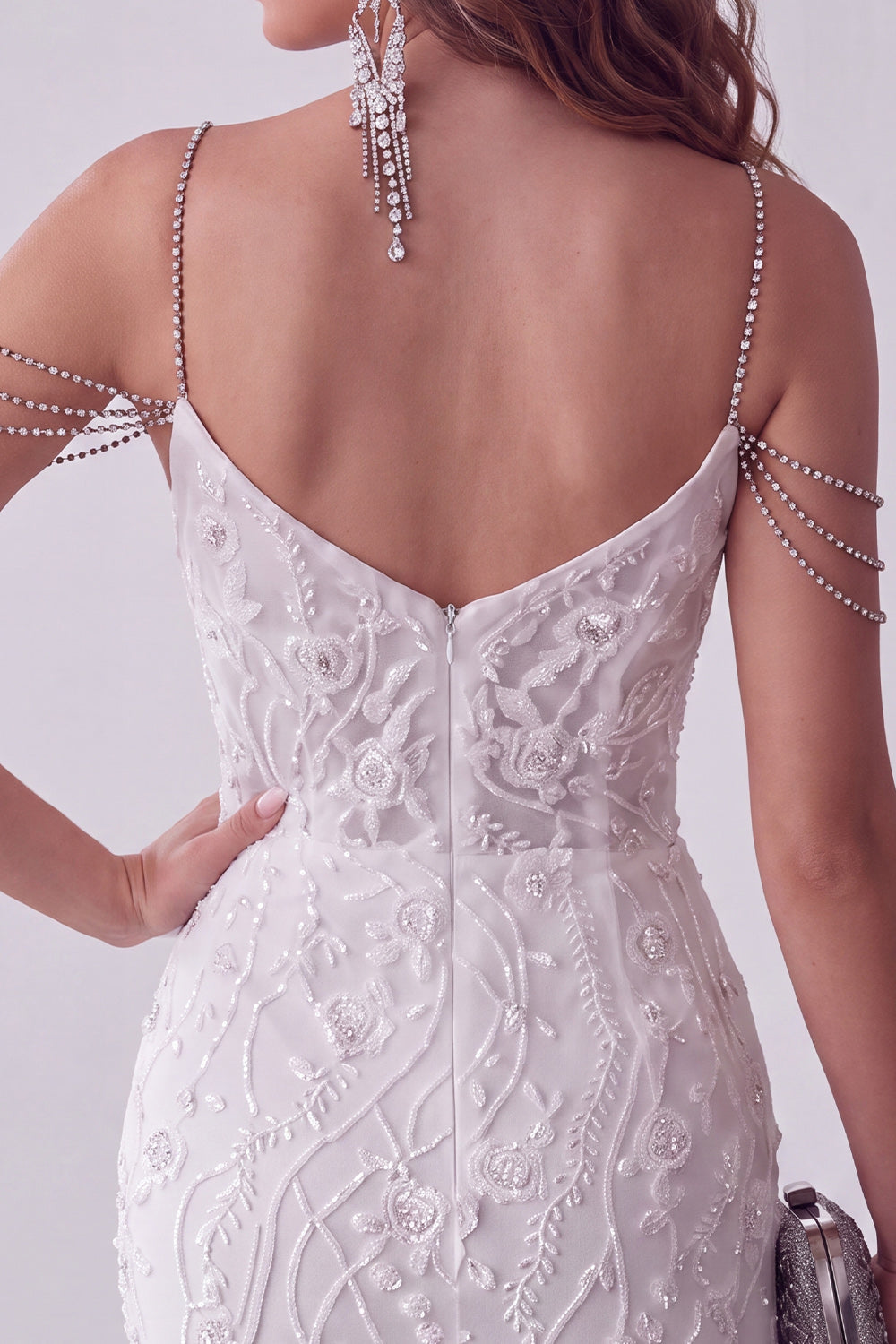 White Off The Shoulder Beaded Bodycon Short Homecoming Dress with Rhinestones