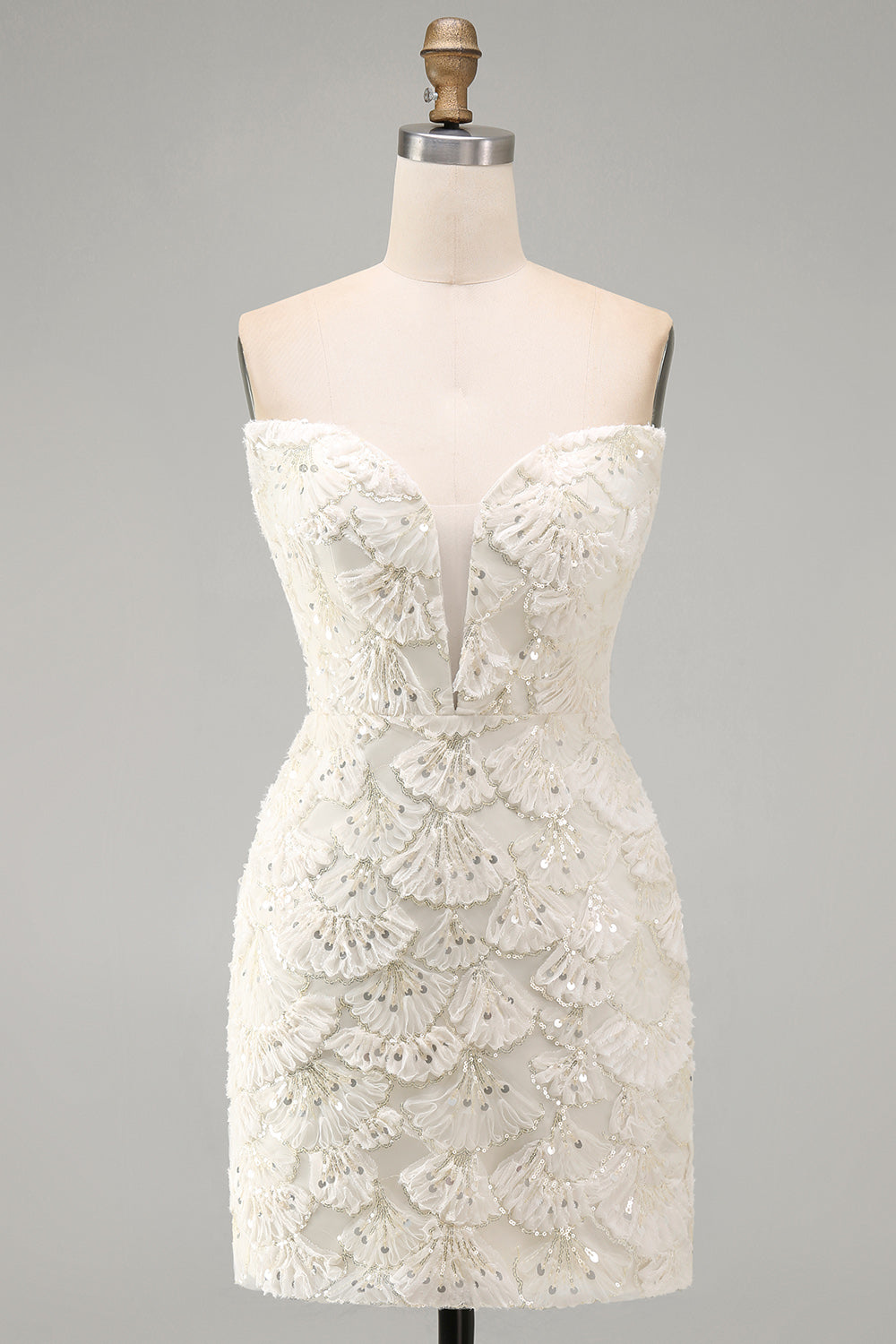 Ivory Sweetheart Short Bodycon Homecoming Dress with Sequins