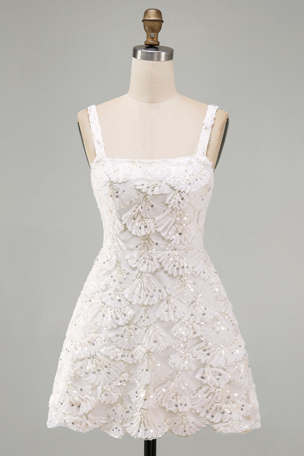 Ivory A-Line Square Neck Short Homecoming Dress with Sequins