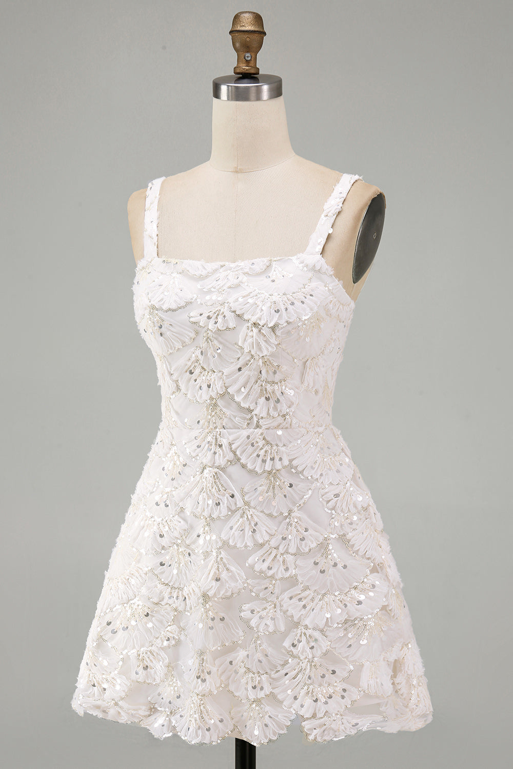 Ivory A-Line Square Neck Short Homecoming Dress with Sequins