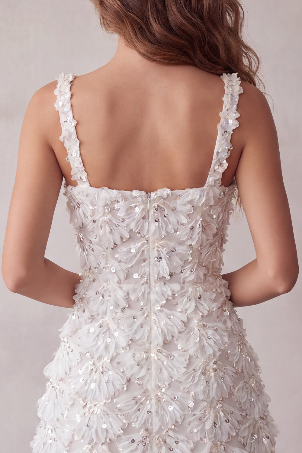 Ivory A-Line Square Neck Short Homecoming Dress with Sequins