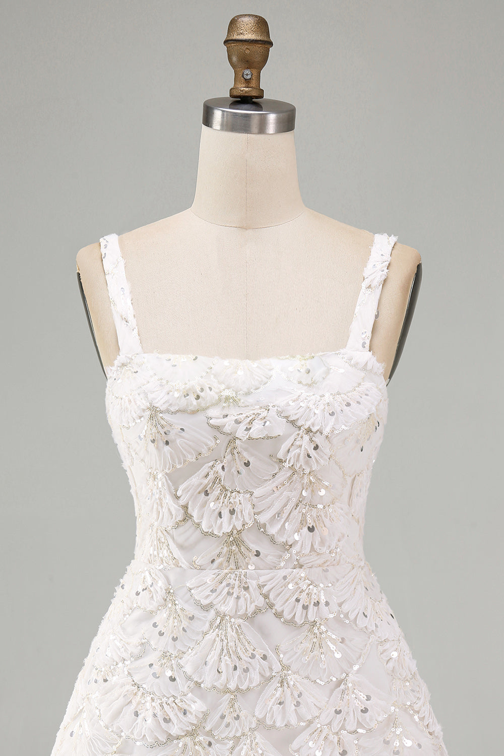 Ivory A-Line Square Neck Short Homecoming Dress with Sequins