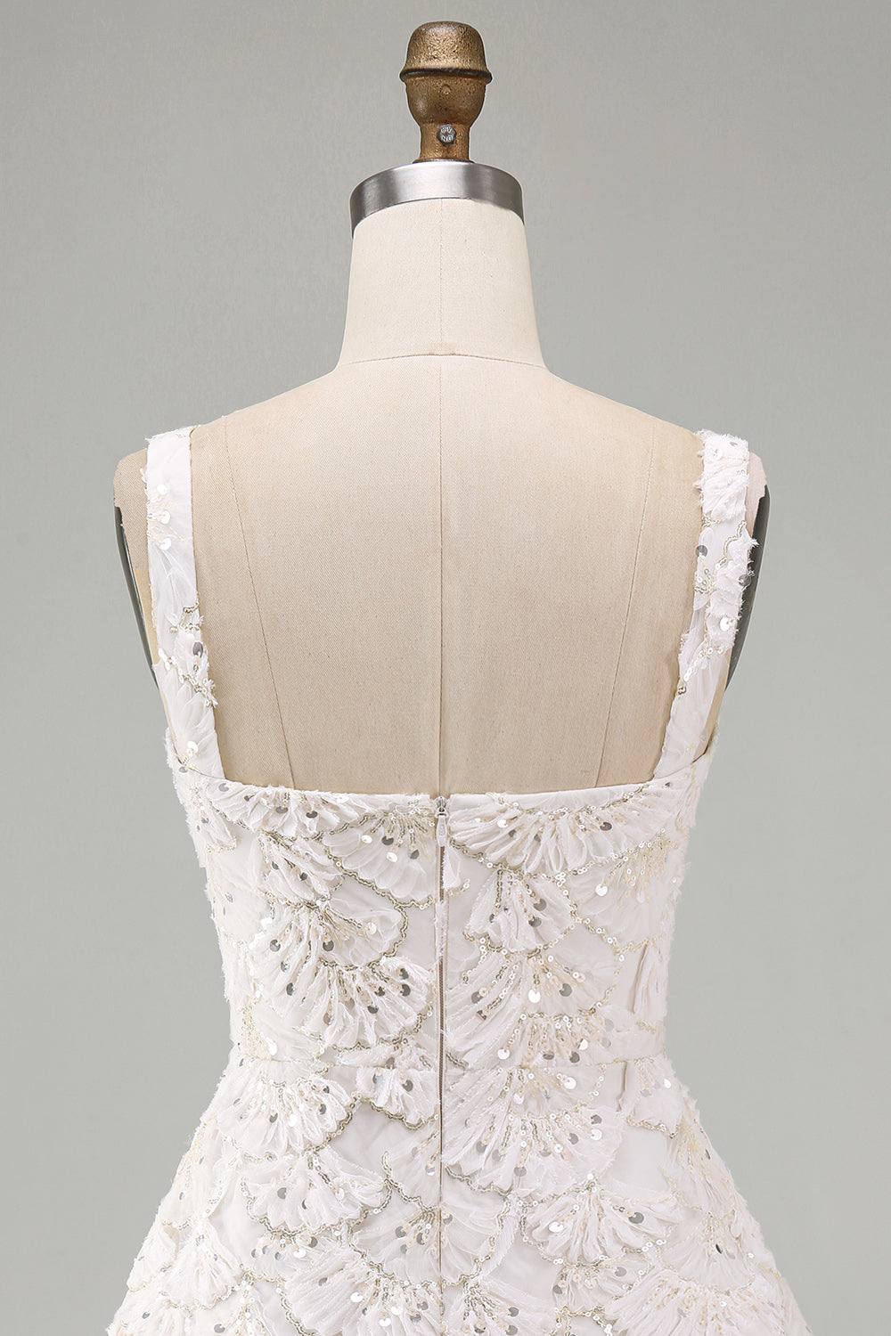 Ivory A-Line Square Neck Short Homecoming Dress with Sequins