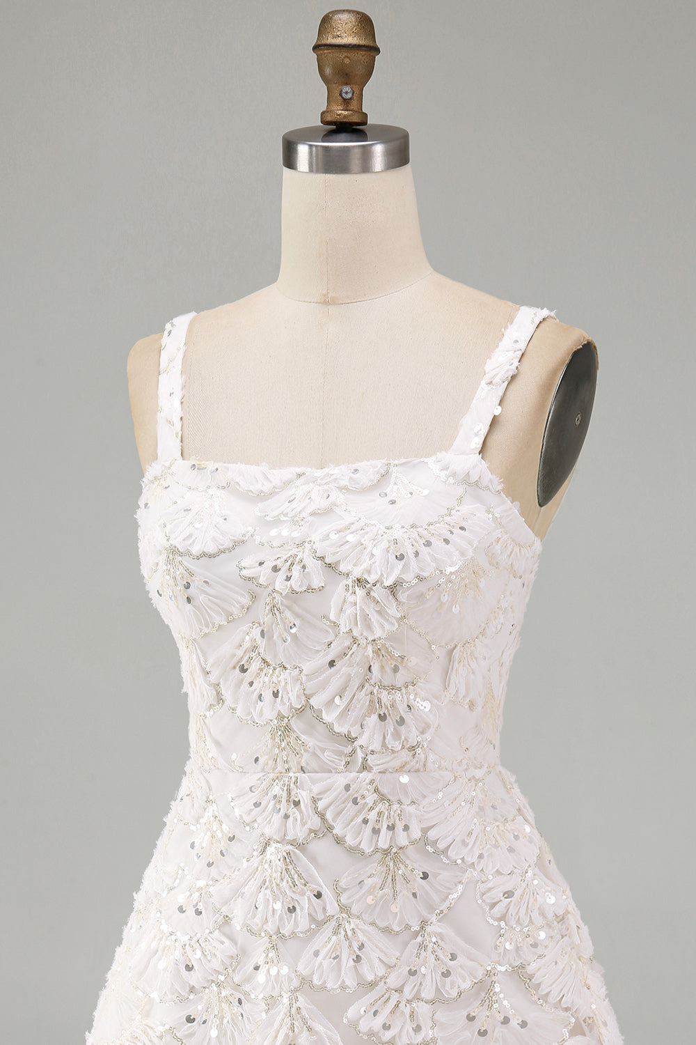 Ivory A-Line Square Neck Short Homecoming Dress with Sequins