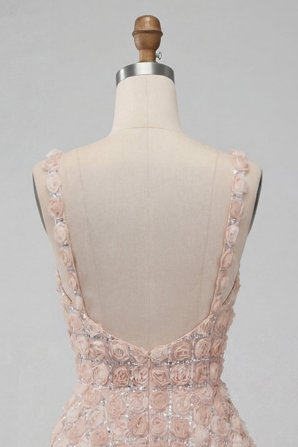 A-Line Champagne Floral Short Thick Straps Cocktail Dress with Sequins