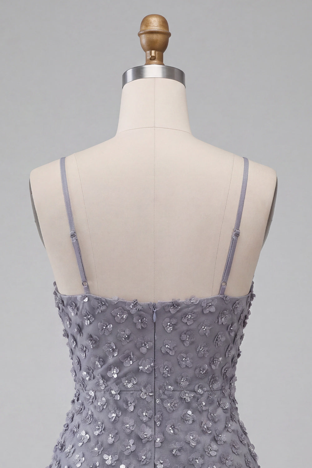 Bodycon Dusty Lavender Floral Spaghetti Straps Short Homecoming Dress with Ruffles