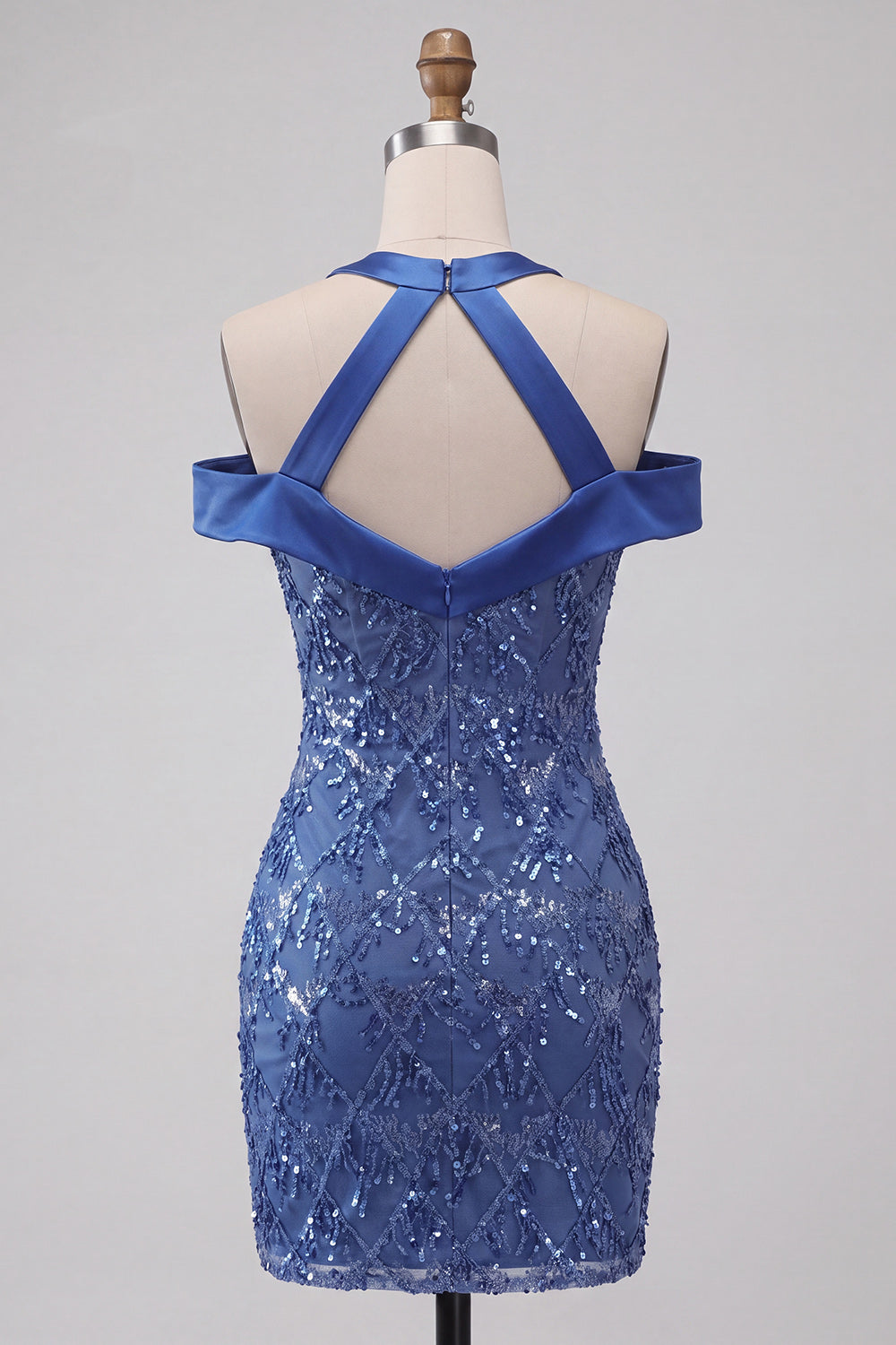 Royal Blue Halter Neck Bodycon Short Homecoming Dress with Sequins