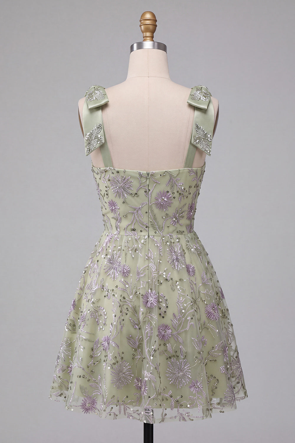 Dusty Sage A-Line Floral Thick Straps Short Homecoming Dress with Beading