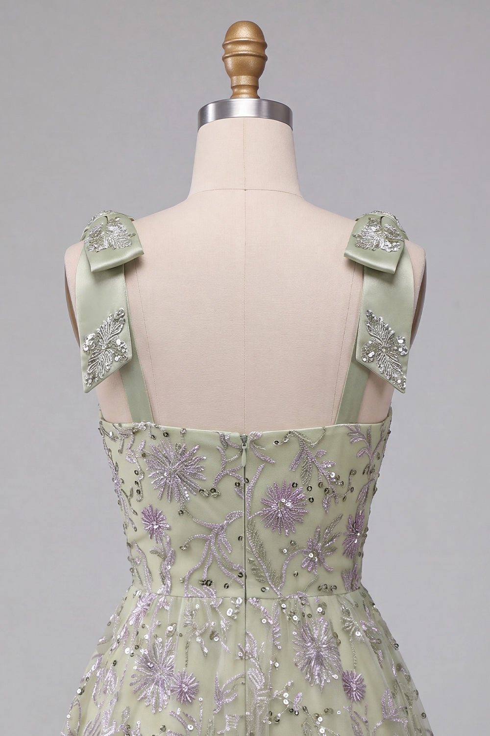 Dusty Sage A-Line Floral Thick Straps Short Homecoming Dress with Beading