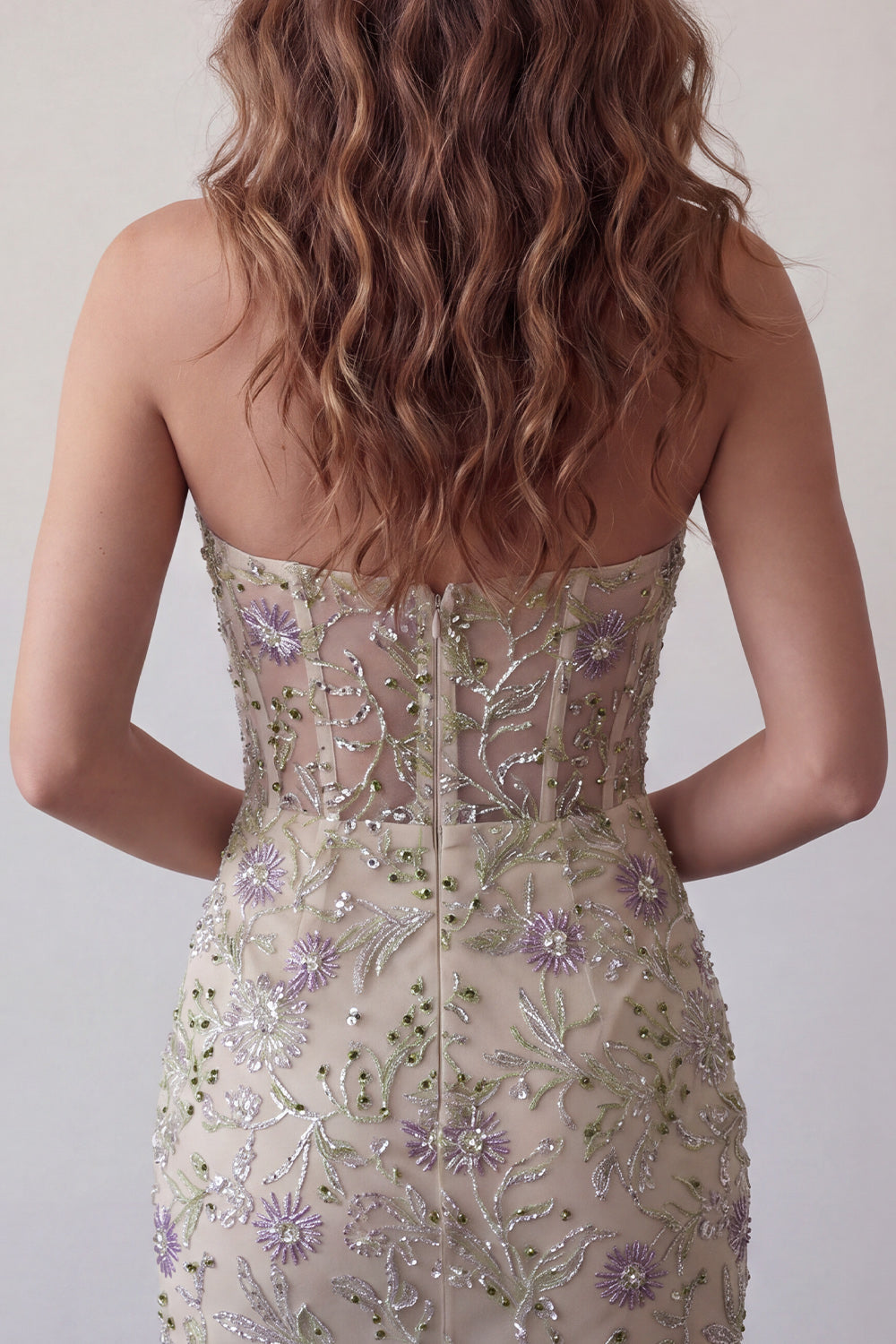 Sweetheart Dusty Sage Floral Sheer Corset Beaded Bodycon Short Homecoming Dress