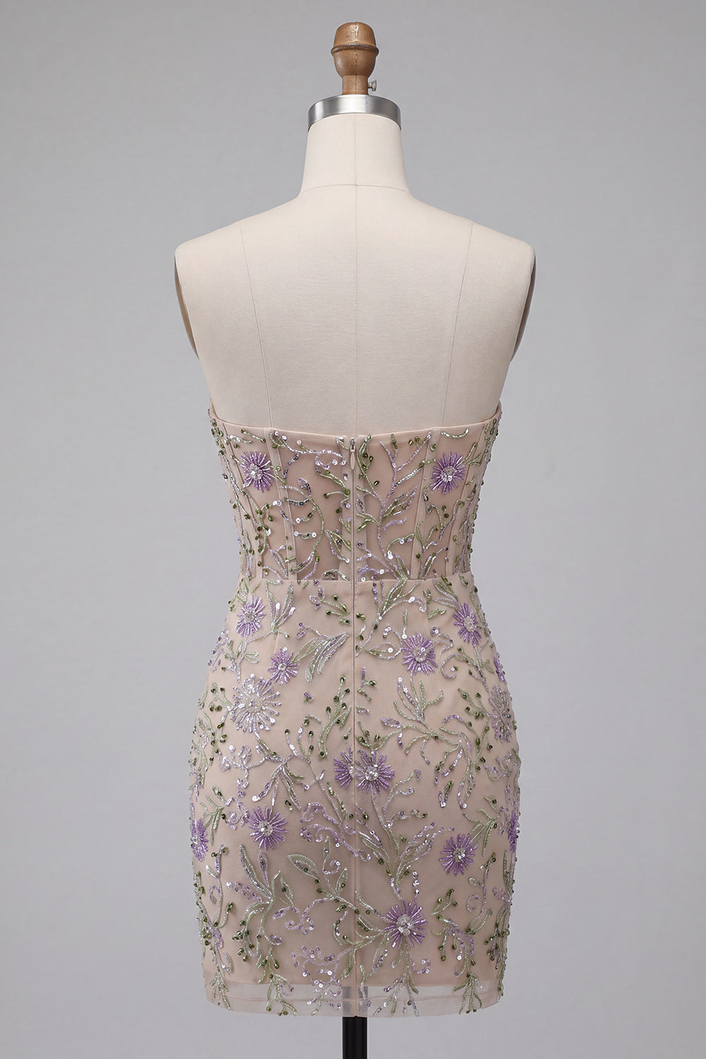 Sweetheart Dusty Sage Floral Sheer Corset Beaded Bodycon Short Homecoming Dress