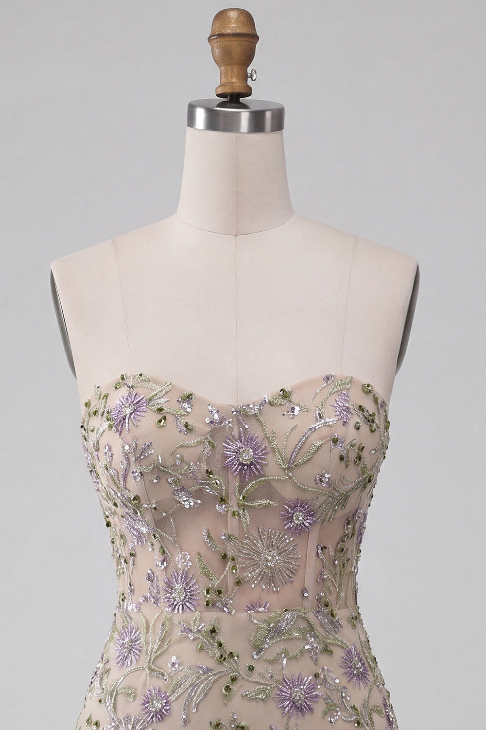 Sweetheart Dusty Sage Floral Sheer Corset Beaded Bodycon Short Homecoming Dress