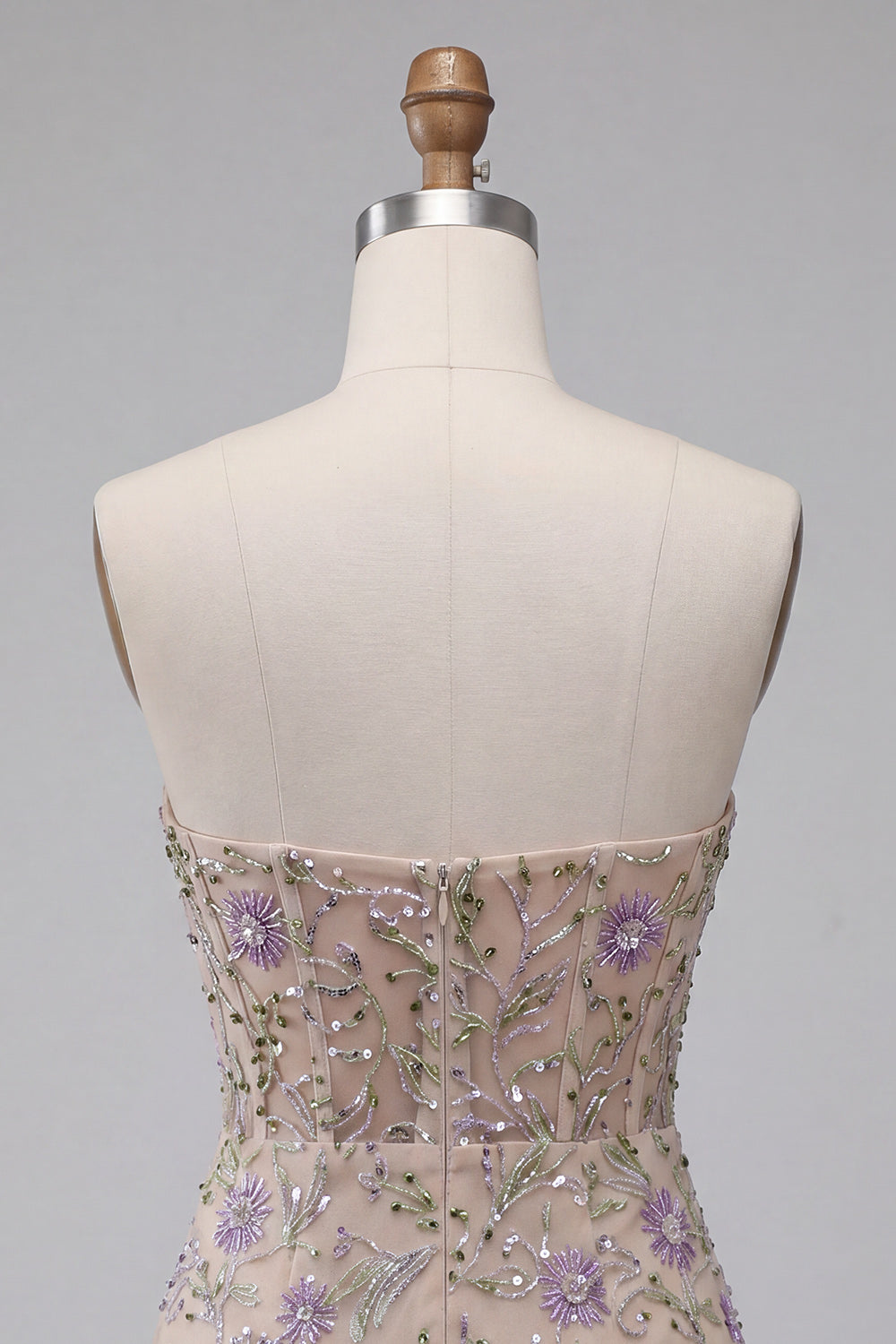 Sweetheart Dusty Sage Floral Sheer Corset Beaded Bodycon Short Homecoming Dress