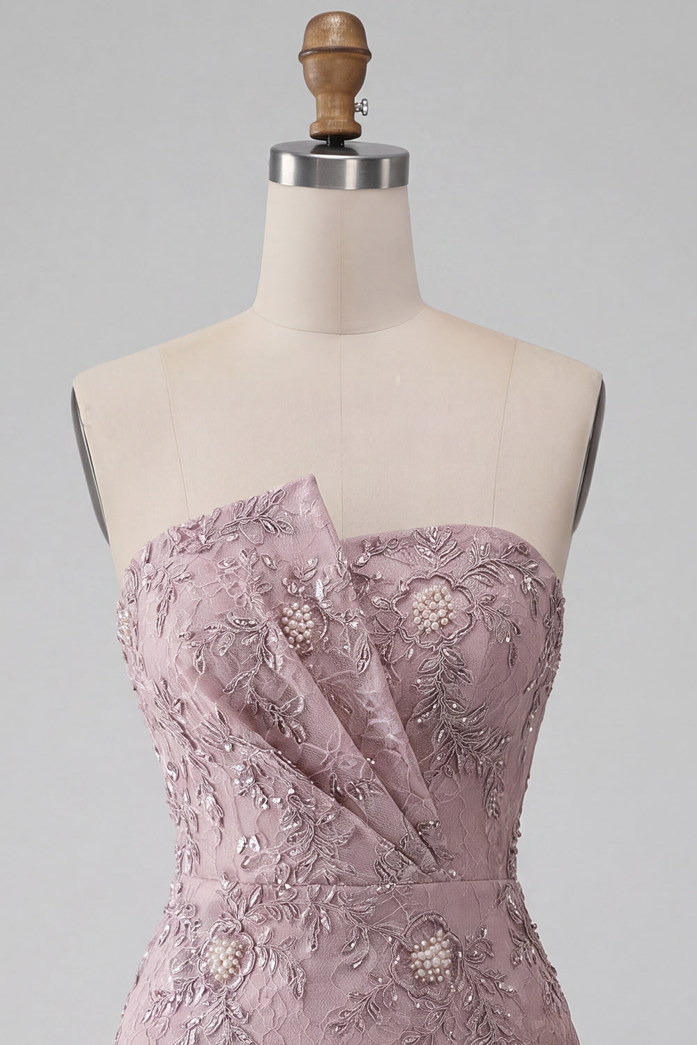 Strapless Bodycon Pearl Floral Ruched Short Homecoming Dress with Beading