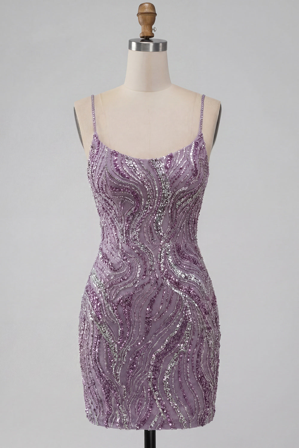 Lilac Bodycon Spaghetti Straps Short Homecoming Dress with Sequins