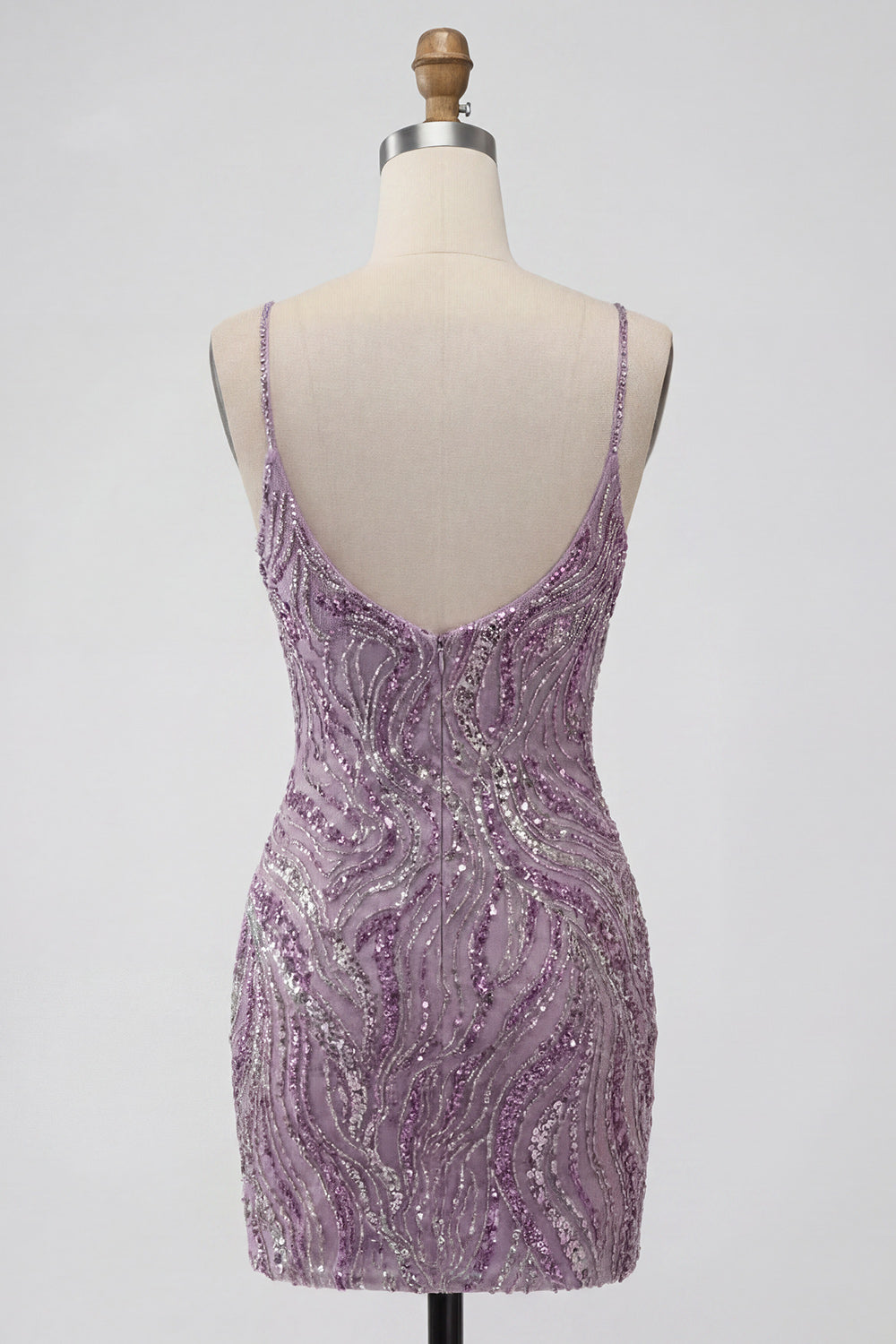 Lilac Bodycon Spaghetti Straps Short Homecoming Dress with Sequins