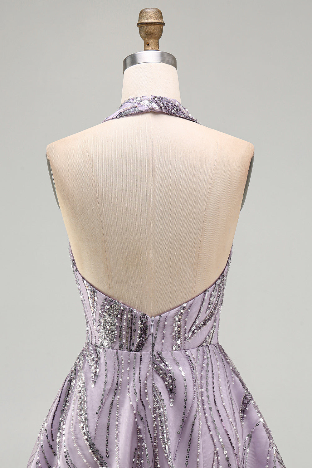 A-Line Lilac Halter Neck Backless Short Birthday Dress with Sequins