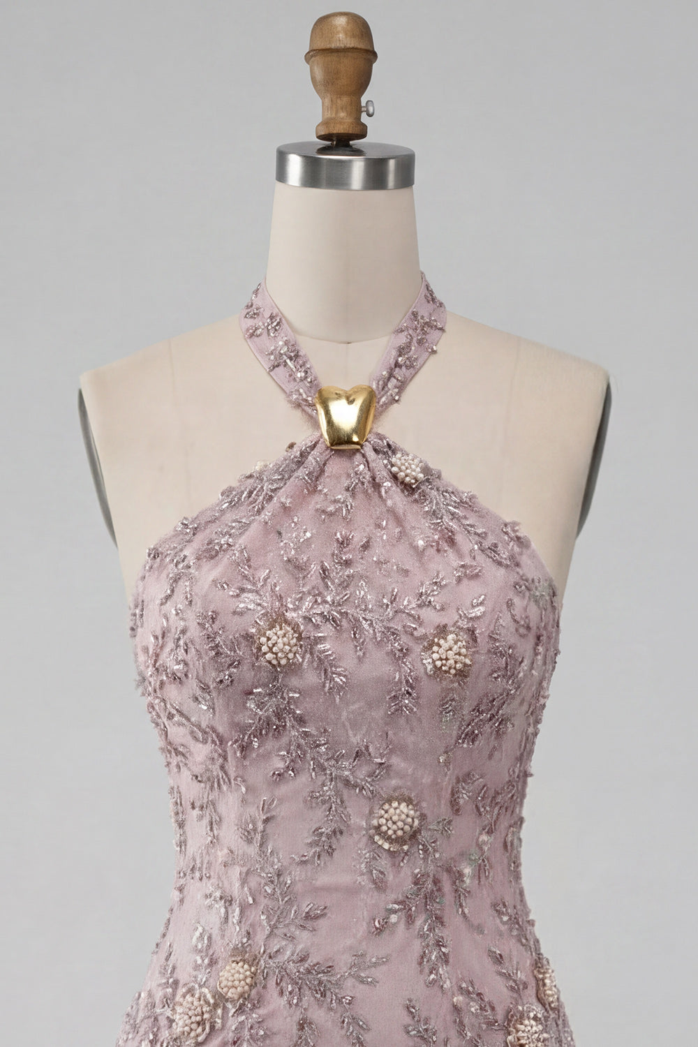 Fog Halter Neck Bodycon Pearl Floral Short Homecoming Dress with Beading