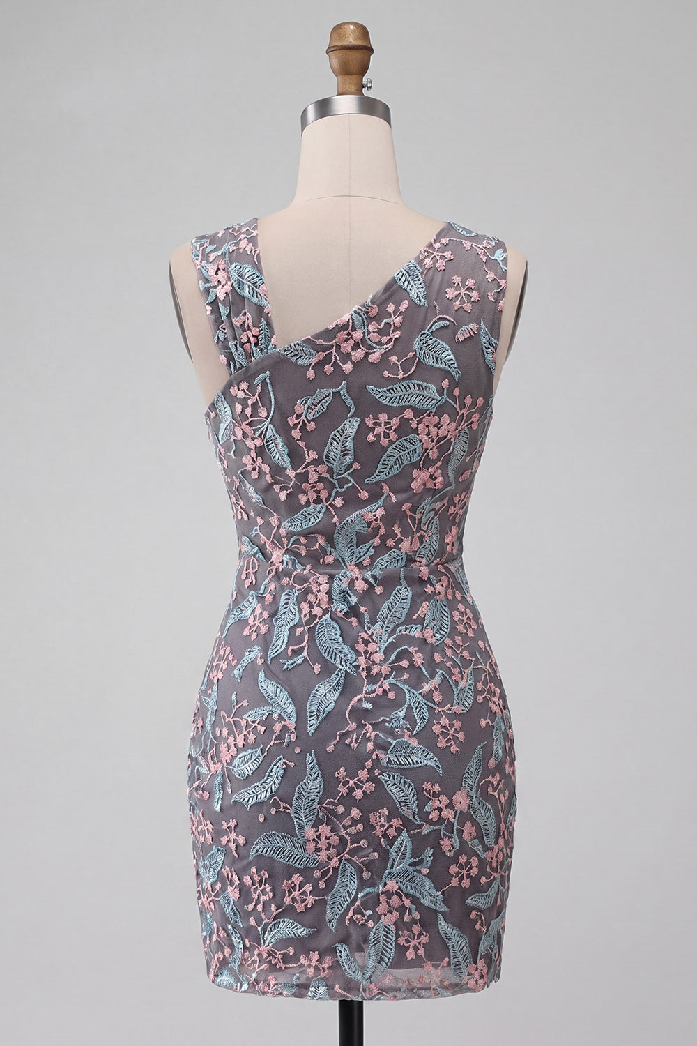 Black Bodycon Floral Ruched Short Cocktail Dress with Embroidery