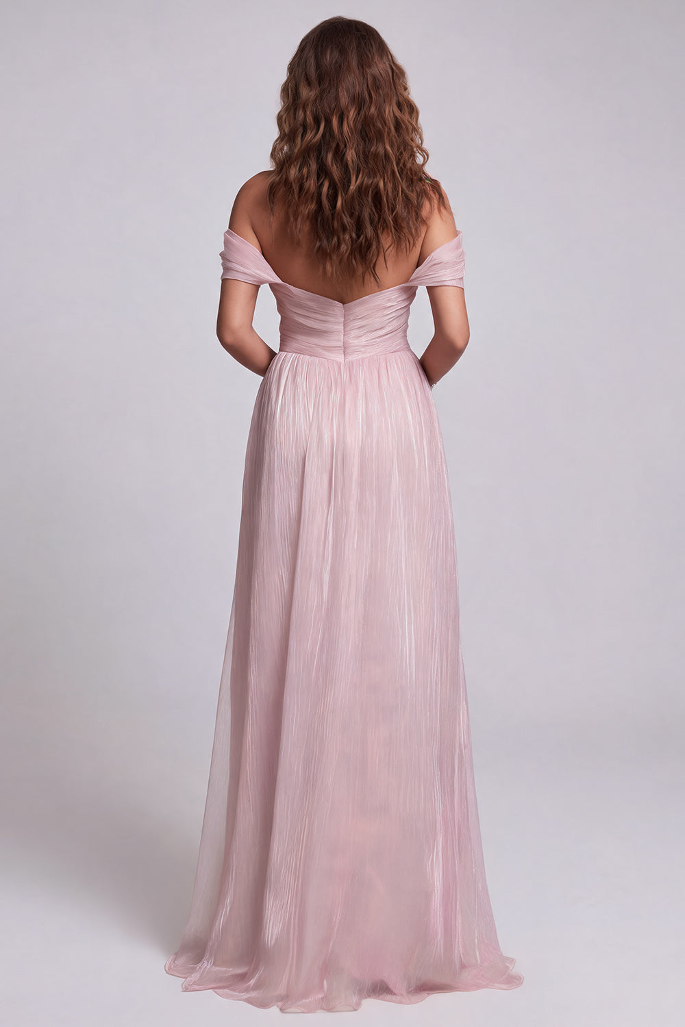 Light Pink Ruched Mermaid Off The Shoulder Formal Dress with Ruffles