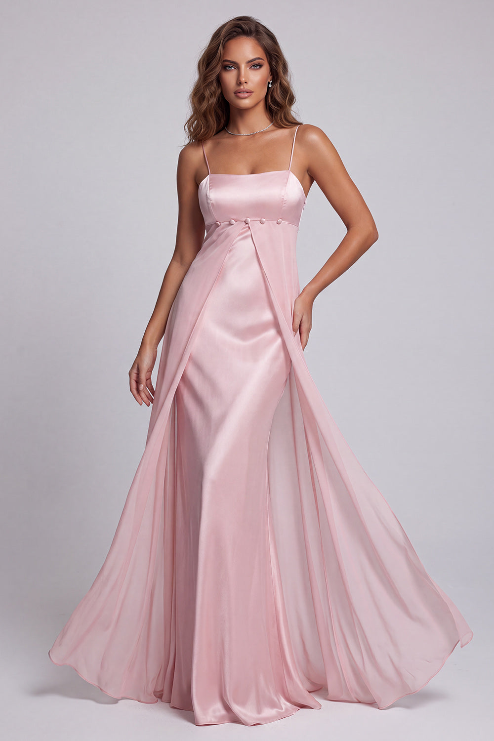 Light Pink Spaghetti Straps A-Line Long Formal Dress