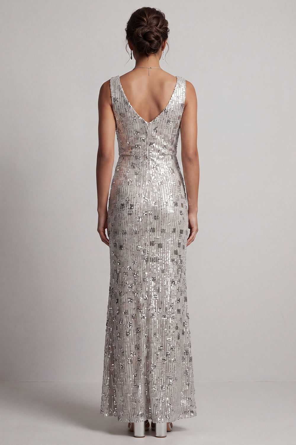 Sparkly Silver Cowl Neck Sequins Mermaid Long Mother of the Bride Dress