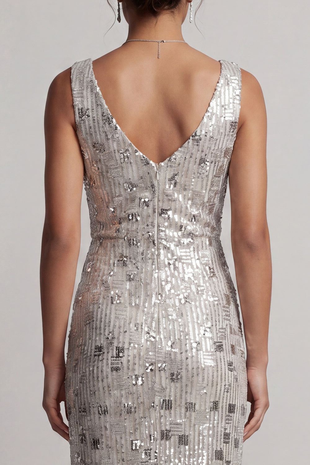 Sparkly Silver Cowl Neck Sequins Mermaid Long Mother of the Bride Dress