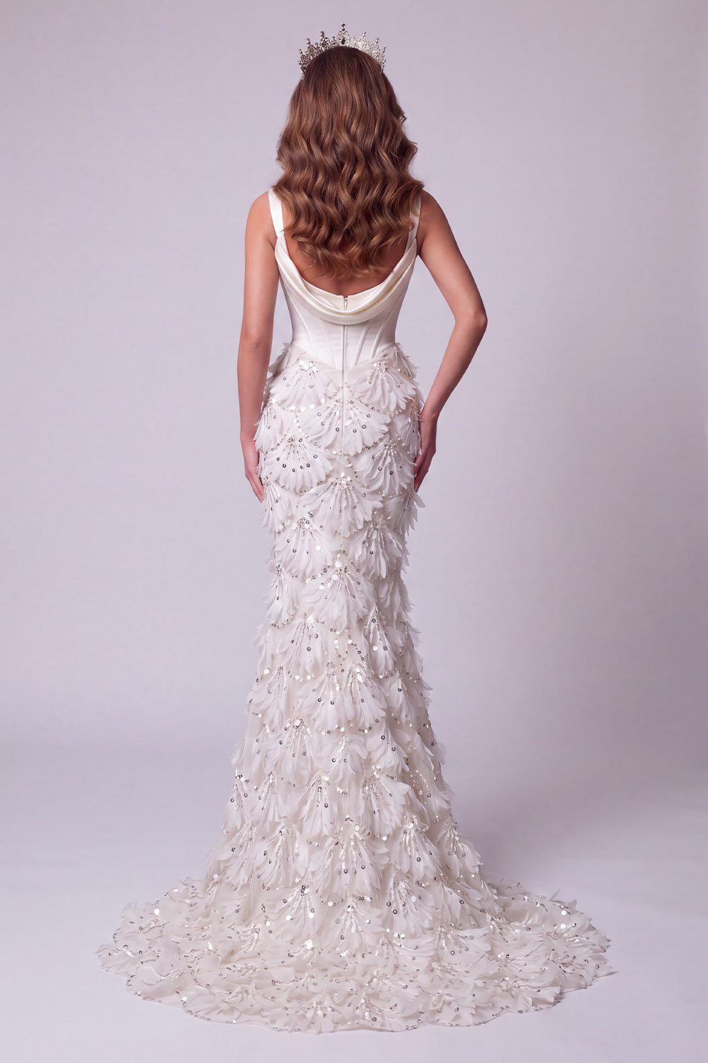 Mermaid Ivory Corset Sequins Thick Straps Long Pageant Dress with Train
