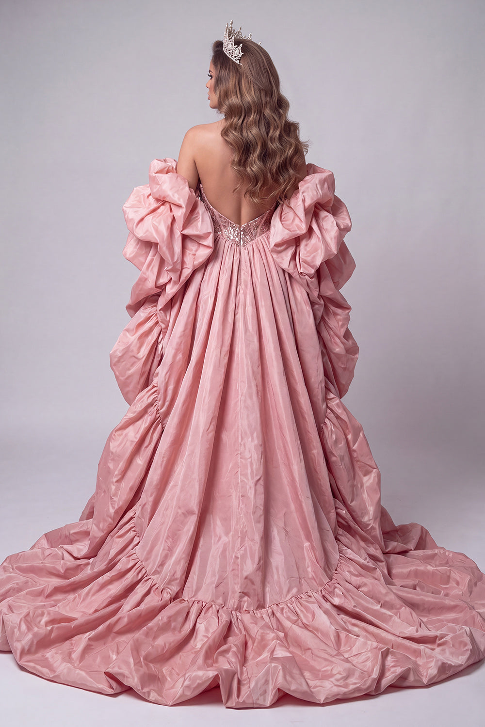 Sweetheart Pink Mermaid Corset Sequins Long Pageant Dress with Ruffle Train