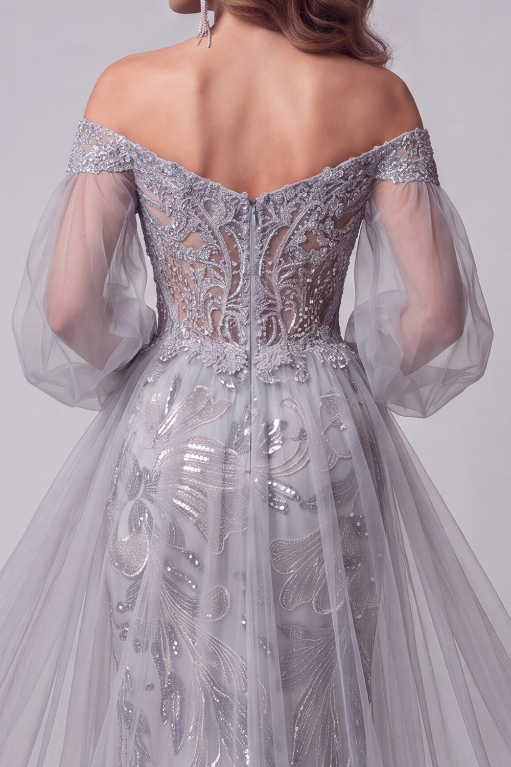 Off the Shoulder Dusty Blue Mermaid Sequins Long Pageant Dress with Train