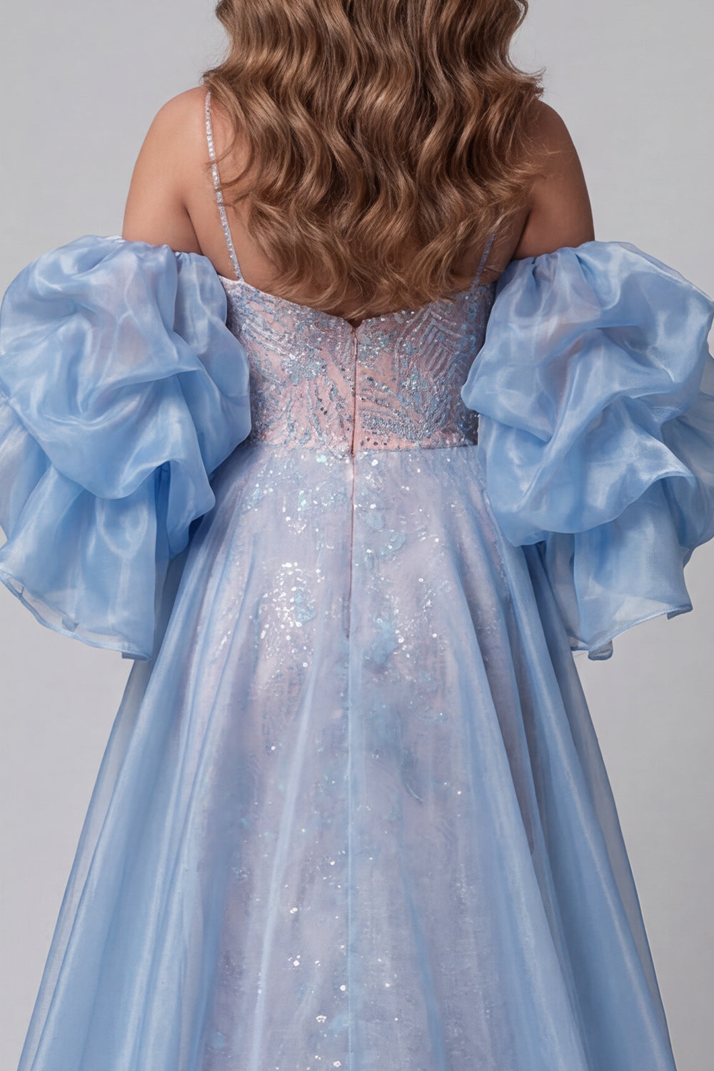 Blue and Pink Mermaid Floral Sequins Spaghetti Straps Long Pageant Dress Ruffle Train