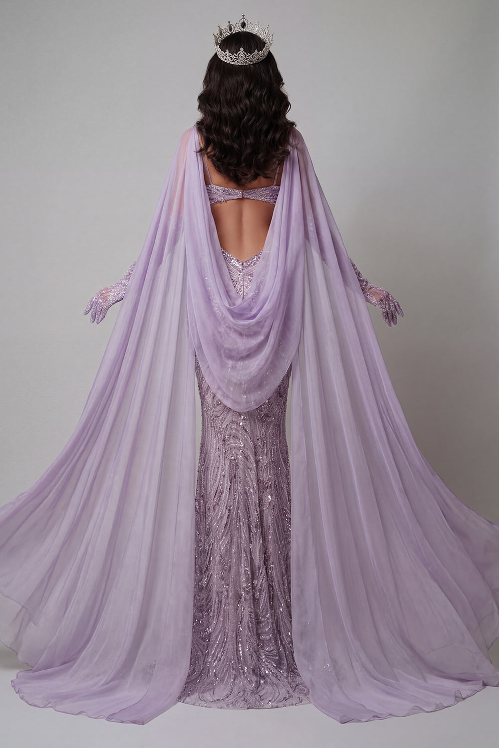 Lilac Spaghetti Straps Mermaid Cut Out Sequins Long Pageant Dress